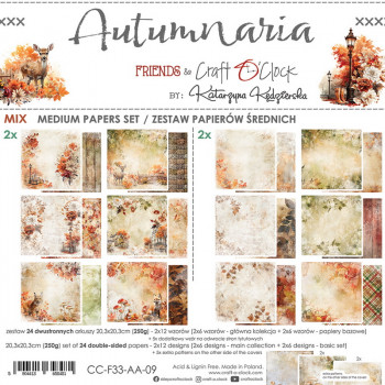Набор бумаги для скрапбукинга Craft O'Clock AUTUMNARIA Medium Papers Set MIX 20х20см (24 листа)