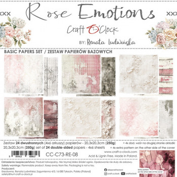Набор бумаги для скрапбукинга Craft O'Clock ROSE EMOTIONS Basic Papers Set 20х20см (12 листов)