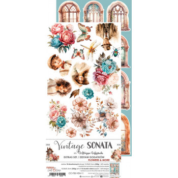 Набор бумаги для скрапбукинга Craft O'Clock VINTAGE SONATA Extras Set FLOWERS AND MORE 15х30см (9 листов)