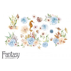 Набор тканевых высечек на картоне Fantasy ТЕПЛОЕ МОРЕ - 7 22шт