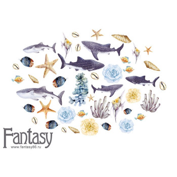 Набор тканевых высечек на картоне Fantasy ТЕПЛОЕ МОРЕ - 8 44шт