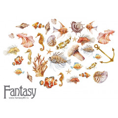 Набор тканевых высечек на картоне Fantasy ТЕПЛОЕ МОРЕ - 14 34шт