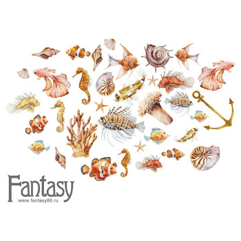 Набор тканевых высечек на картоне Fantasy ТЕПЛОЕ МОРЕ - 14 34шт