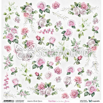 Лист с элементами для вырезания ScrapAndMe PINK ROSES Flowers 30х30см