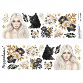 Лист с картинками ScrapMania ЗВЕЗДНАЯ НЕЗНАКОМКА - ДЕВУШКА И КОТ 10х30см