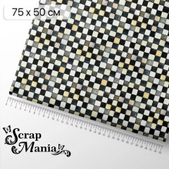 Отрез ткани ScrapMania АЛИСА И ЧЕШИРСКИЙ КОТ - ШАХМАТНАЯ ДОСКА 75х50см