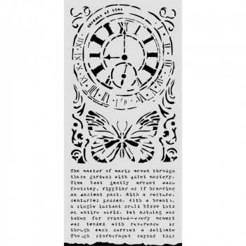 Трафарет для микс медиа Stamperia GARDENS OF TIME Clock and Butterfly 12х25см